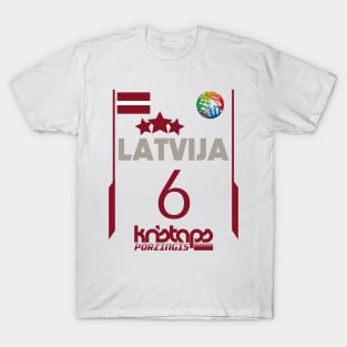 Kristaps Porzingis Retro Latvia Euro Style Basketball Design T-Shirt